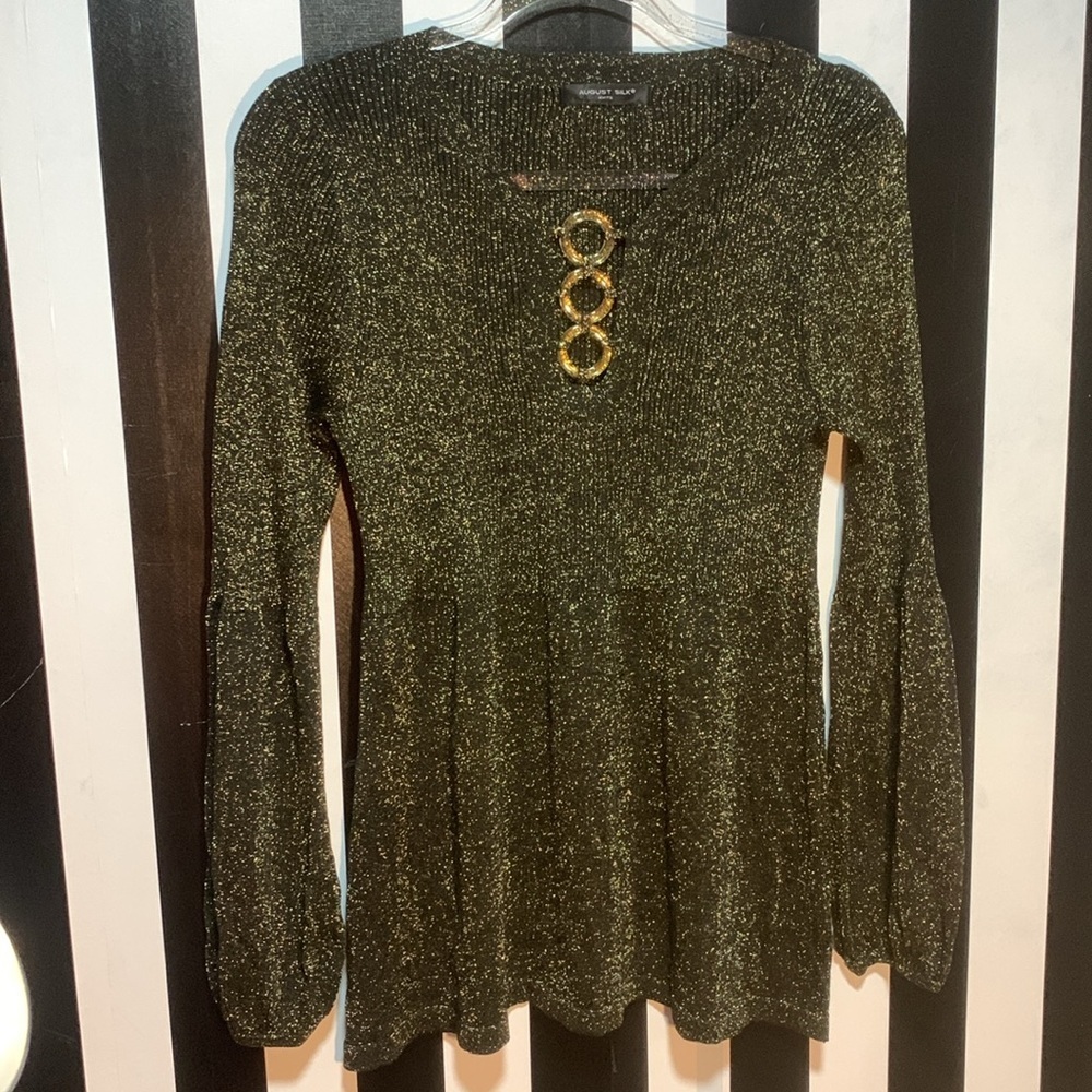 Y2K Gold Glitter Lurex Blouse Rib Knit Sweater Top Blouse Small/Medium Women’s - Picture 17 of 17